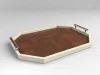 High-Gloss-Lacquer Octangon Tray Low with Leather Decor