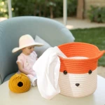 Pet Dog Toy Storage Basket, Woven Cotton Rope Animal Storage Basket Bin for Kids