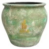 Vintage Style Green Patina Round Belly Planter for Unique Plant Display