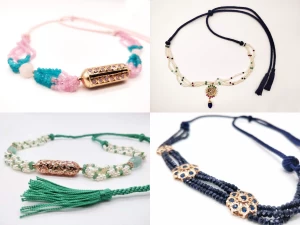 Freshwater & Aventurine Pearls - Sapphire - Pink Quartz - Amazonite Necklace w/ Hand Braided Silk Thread From Fez