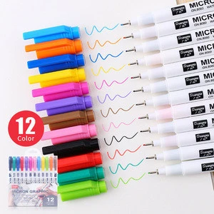 0.45mm Micron Liner Marker Pens 12 Colors Fineliner Color Pen Water Based Assorted Ink For Painting School Office Art