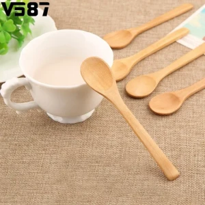 13*4cm Tea Spoons Round Mouth Burlywood Schima Superba Dessert Spoons Japanese Korean Style Flatware MOQ:50 Piece