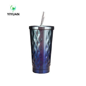 16OZ Double Wall Stainless Steel Tumbler with Straw Lid