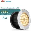 18W DC24V  Garden Pool Round Recessed 316L Stainless SteelLed Swimming Pool Underwater Lights