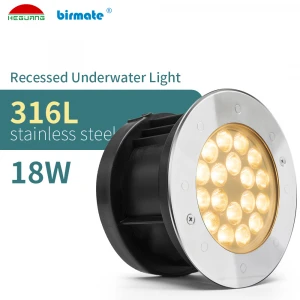 18W DC24V  Garden Pool Round Recessed 316L Stainless SteelLed Swimming Pool Underwater Lights