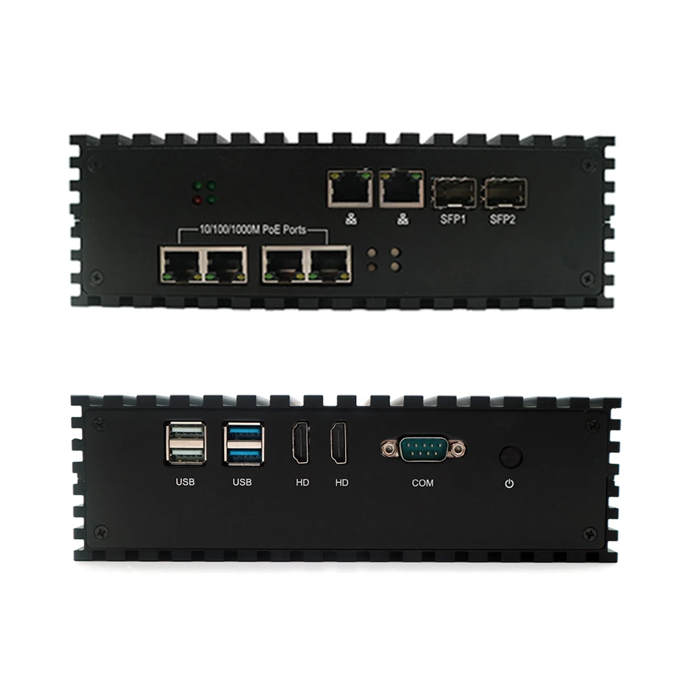 2 rj45 ethernet 4 sfp ports network barebone firewall industrial pc 24v 48v poe switch