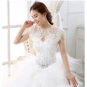 2016 Luxurious White bridal jacket wedding wraps rhinestones pearls Jewelry crystal shoulder chain bridal shawl for wedding