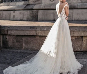2018 latest designs vestidos de novia Beach Bridal Gowns Puffy Lace Wedding Dress