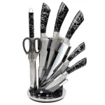 2020 new idea 8 piece shiny black chef's cleaver kitchen knives stainless steel royalty knife block sets custom knife set
