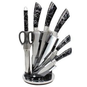 2020 new idea 8 piece shiny black chef&#39;s cleaver kitchen knives stainless steel royalty knife block sets custom knife set
