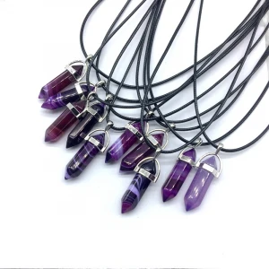 2020 New Natural Stone Pendants Necklace Wire Cord SIlver Color Hexagonal Pointed Healing Reiki 7 Chakra Pendulum Drop