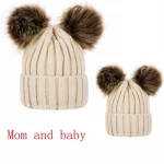2020 Women Blend Knit Fur Pom Beanie Hat Cap Faux Pompom