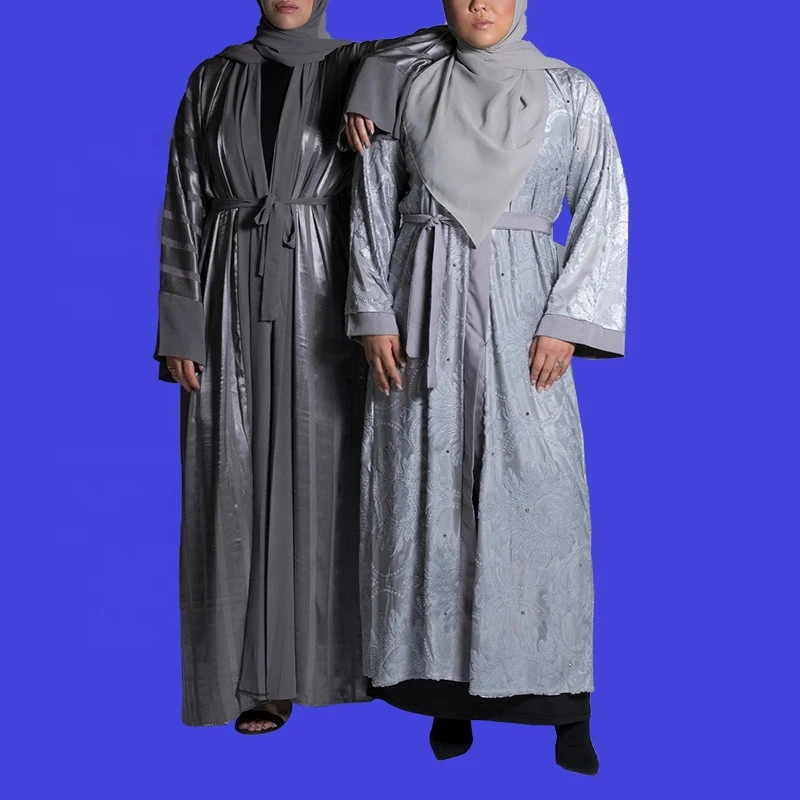 2021 Flower embroidery dark  gray  and gray  muslim  abaya  islamic women clothing std0791