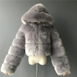 2021 hot style women fur coat faux fox fur jacket red short hooded fur coat