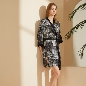 2021 New Style Summer Chinese Style  Tie  Dye  Custom  Silk  Robes women