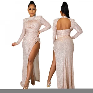 2021 Spring New Design Beads Sequin Backless Long Dress Sexy Elegant Women Party Dress