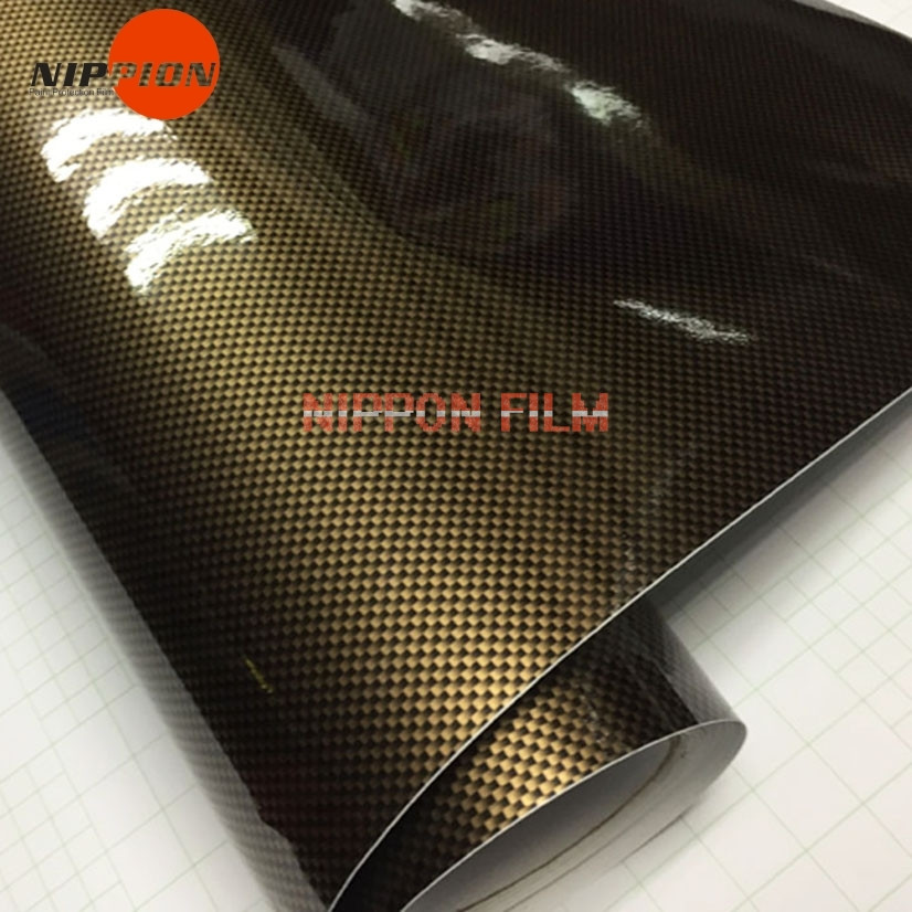 Buy 2d Black Gold High Glossy Carbon Fiber Vinyl Wrap Film Ventilation ...