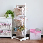 3 Hanging Baskets With White Solid Wood Shelf