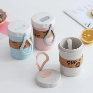 300ML Environment-Friendly double wall wheat fiber coffee cups, wholesale anti-hot plastic cup can customized logo