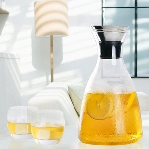 55 Oz Heat Resistant Borosilicate Water Carafe Glass Pitcher with Stainless Steel Flow Lid