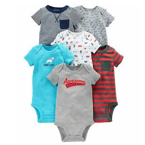 6pcs bulk wholesale newborn summer boy baby kids clothing and 100% cotton short sleeve baby bodysuit romper set