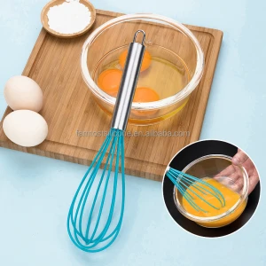 8 Inch Heat Resistant Silicone Egg Beater Silicone Coated Egg Whisk With Stainless Steel Handle