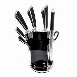 8pcs Stainless Steel 3cr13 Blade TPR Coating Hollow Handle Kitchen Knife Sets with Acrylic Stand