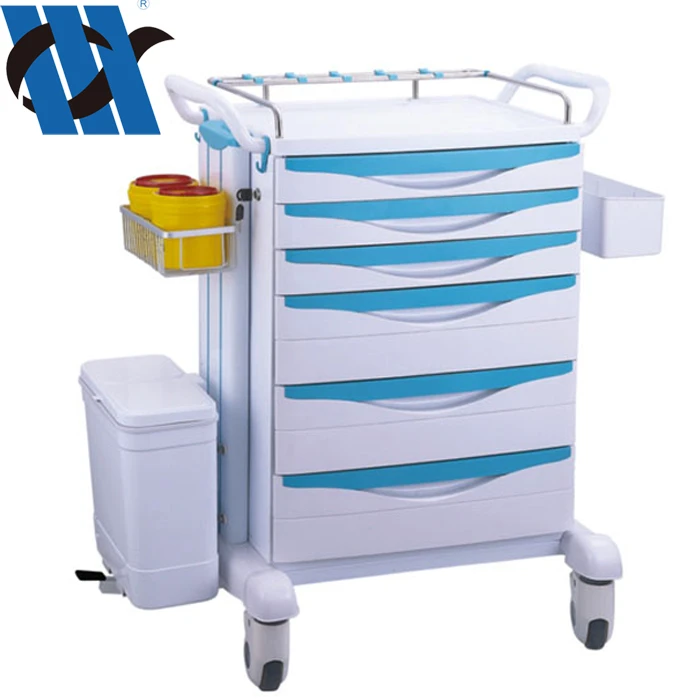 ABS Hospital Instrument Trolley with Sharps Box Medical Trolley for Instrument