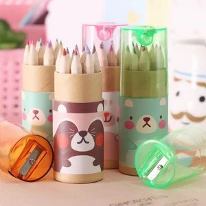 Amazon hot 12pcs color pencil cute mini bear wooden  pencil set for student