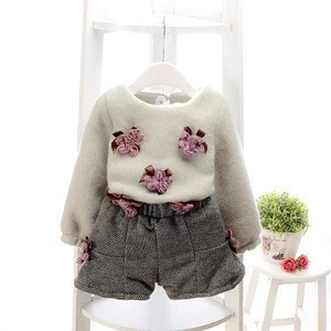 B11743A new arrival little girl&#039;s fashion sweater+shorts set little girl autumn clothing sets