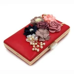 Beautiful flowers PU evening handbags fashion red hard clutch evening bags