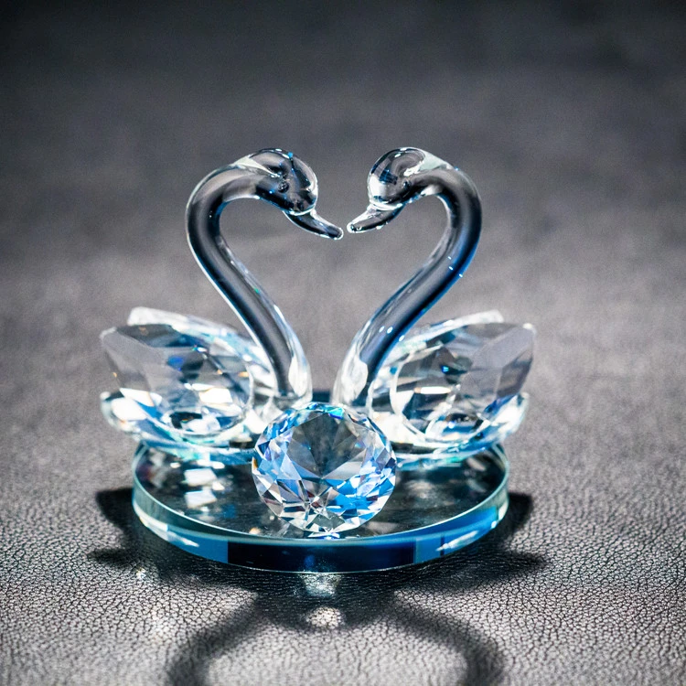 Beautiful Wedding Holiday Gift Blue Crystal Glass Swan Valentines Gift