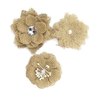Blossom Jute  Rose Flower with feather for Garment, Wedding, Decoration