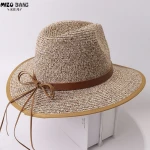 British Fashion Bowler outdoor visor Cowboy Straw Hat With Bowknot