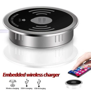 Built-in desktop wireless fast charger USB-A Type-C 15W fast charger 3.0 embedded qi wireless charger station