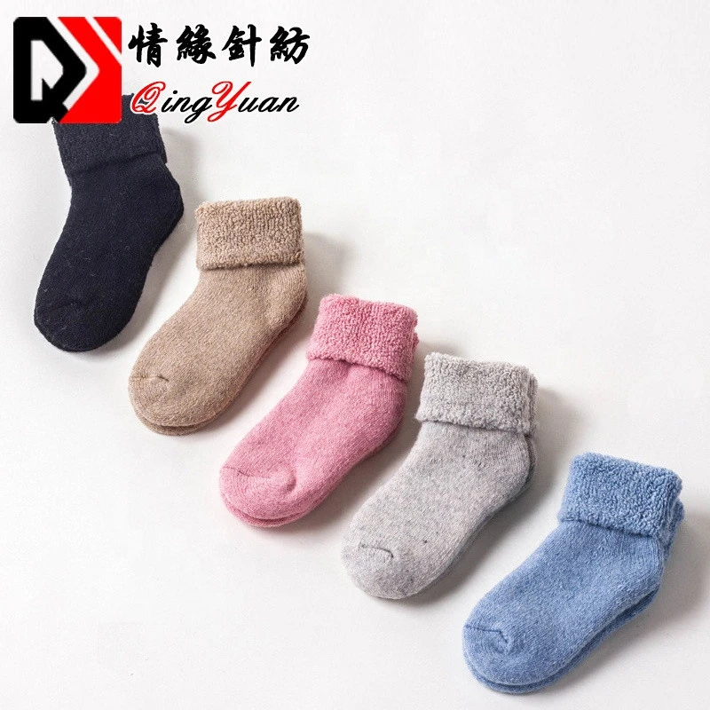 Bulk wholesale custom winter thermal warm wool baby socks kids socks solid colors