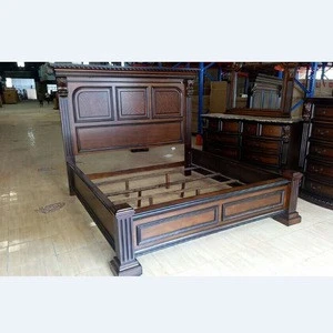 Carved solid wood bedroom furniture king size and queen size bed bedroom set WA193
