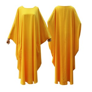 Casual Islamic Clothing Yellow Plus Size Long Sleeve Party Evening Slim Abaya Dress In Dubai Pakistani Dresses Dubai