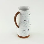 Ceramic fish printed white water picher ,milk jug,large water kettle