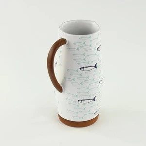 Ceramic fish printed white water picher ,milk jug,large water kettle