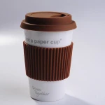 ceramic mug with silicone lid and grip with playing cards , diamonds, clubs, hearts and spades W0617
