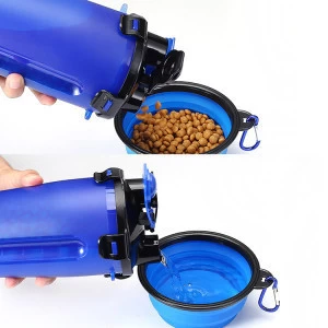 Chambered 2 in 1 Dispenser Feeder Pet Food Water Bottle Dual Dog Bowl for Travel Outdoor
