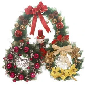 Cheap 40/50/60cm bell bow Christmas flowers artificial wreath door hanging for christmas decorations