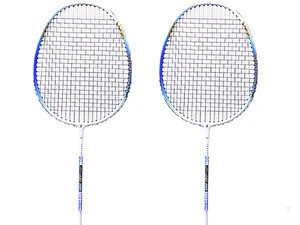 Cheap training aluminum alloy fiber shuttle badminton rackets set of 2