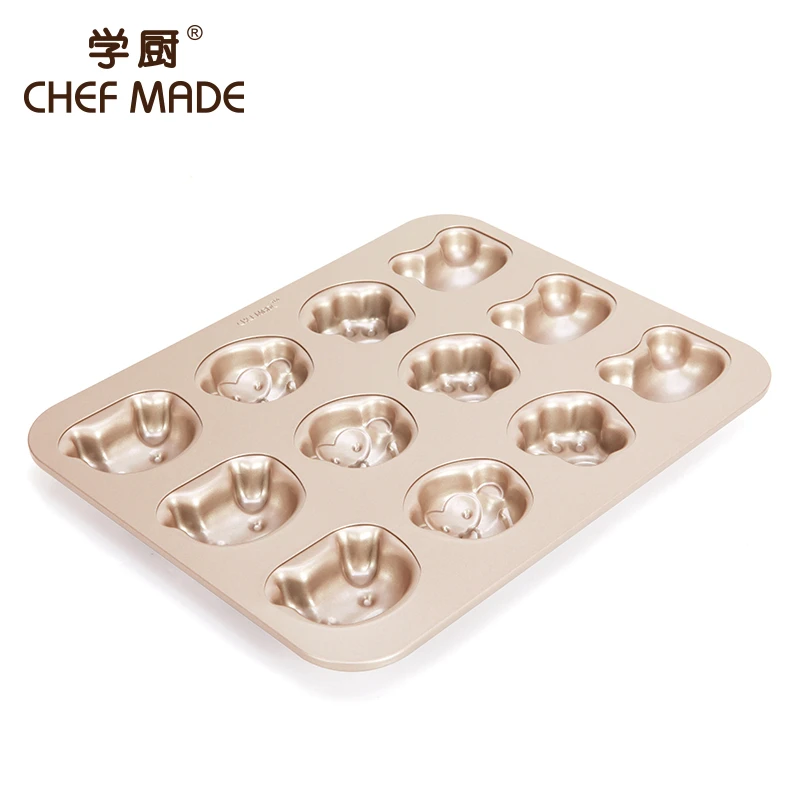 CHEFMADE Kitchen Bakeware Carbon Steel 12 Cup Cavity Non-stick Four Shapes Oven Baking Mould Cake Mold Pan