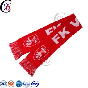 Chengxing new design quality woven acrylic yarn spandex crochet jacquard fashion accessory soccer fans sports scarf
