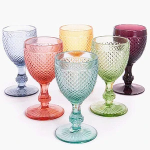 China Factory Wedding Supplies Wholesale Cheap Stem Colored Diamond Wine Glass