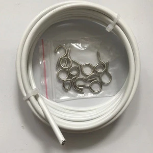 China factory white pvc coated curtain wire with hooks accessories 2.5m