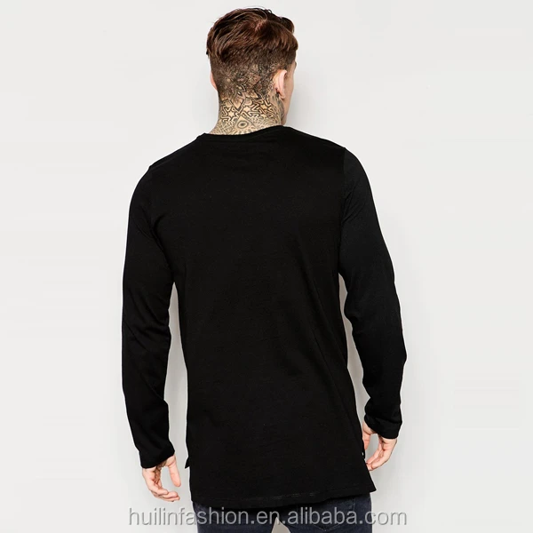 china wholesale clothing 100% cotton latest t shirt design for men long sleeve faux suede panel t shirt