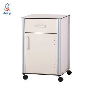 Chinese Multi-function White hospital bedside cabinet with wheels, Hospital Bedside Cabinet with Dining Table